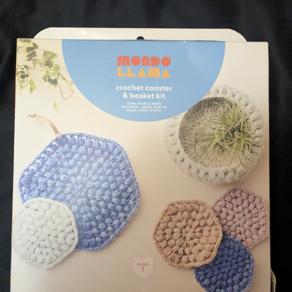 Mondo Llama Crochet Coaster & Basket Kit - Blue, Cream, Brown, Pink